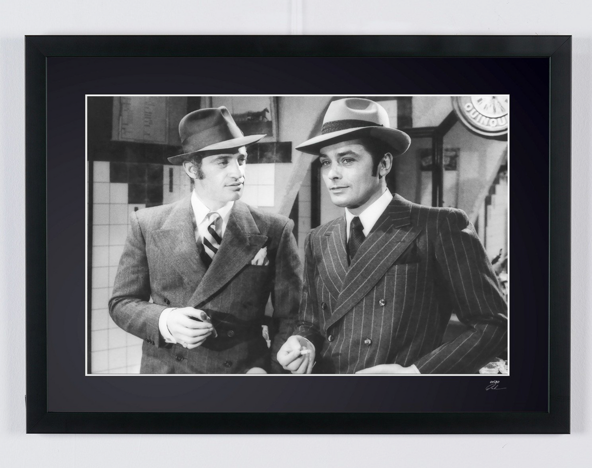 Photographie d’art de Jean-Paul Belmondo dans Borsalino, encadrée à la main — édition limitée de 30 exemplaires numérotés.