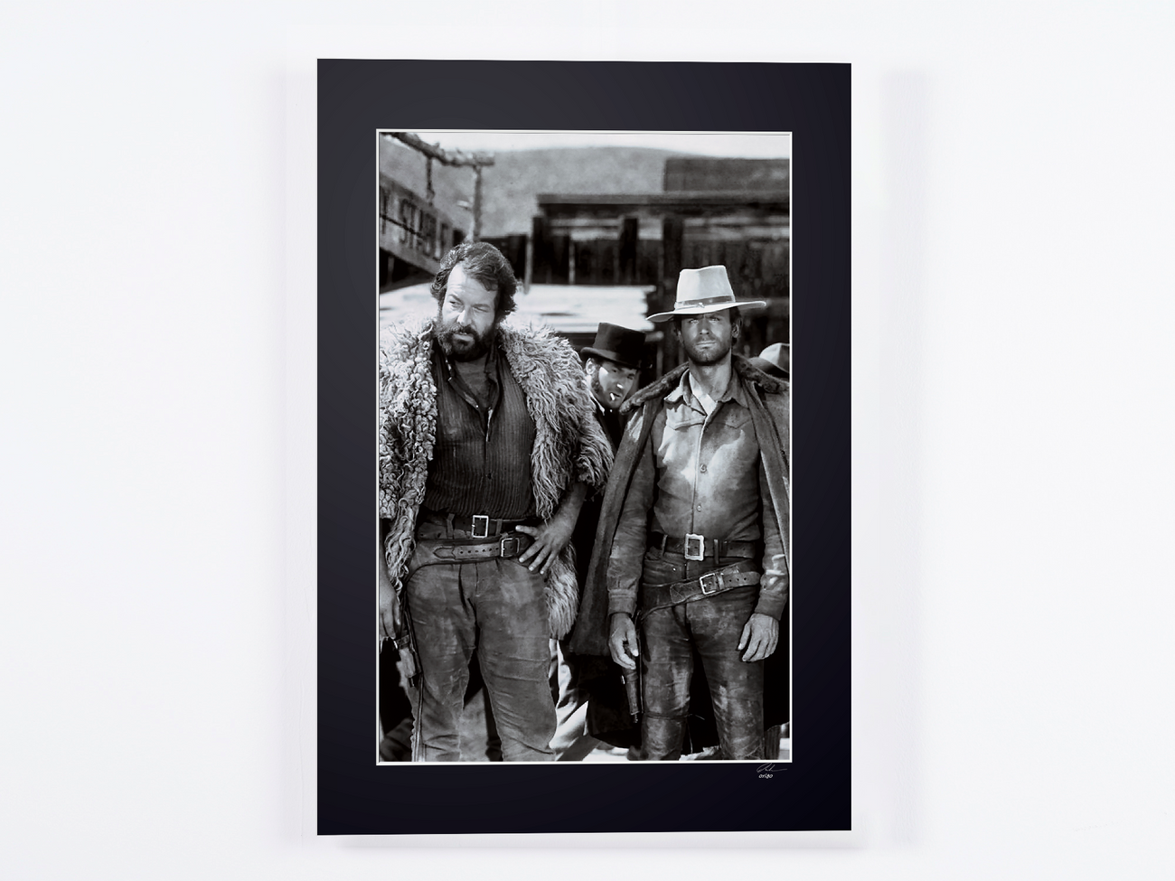 Fotografía de arte de Bud Spencer en On l’appelle Trinita, enmarcada a mano — edición limitada de 30 ejemplares numerados.