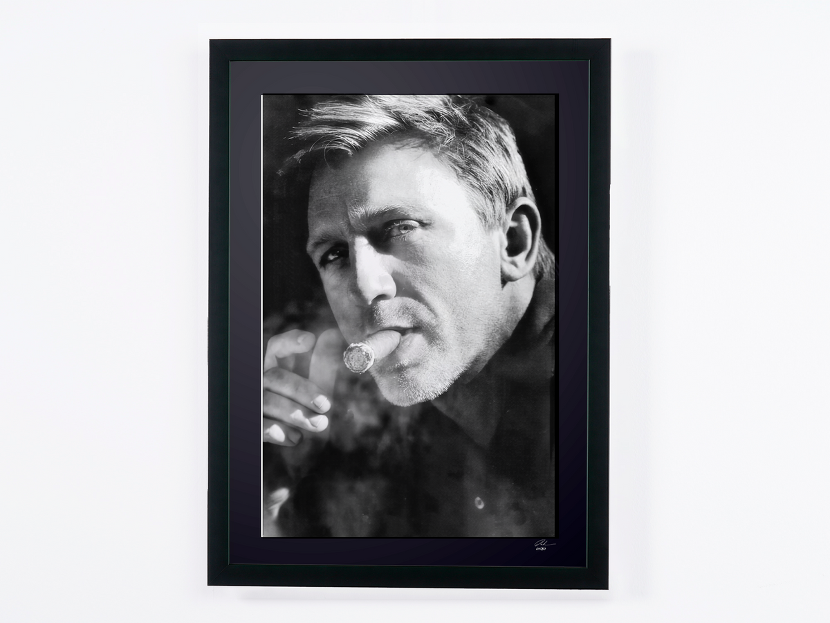 Fine art photograph of Daniel Craig in Daniel Craig — Portrait with a Cigar, hand-framed — limited edition of 30 numbered prints.