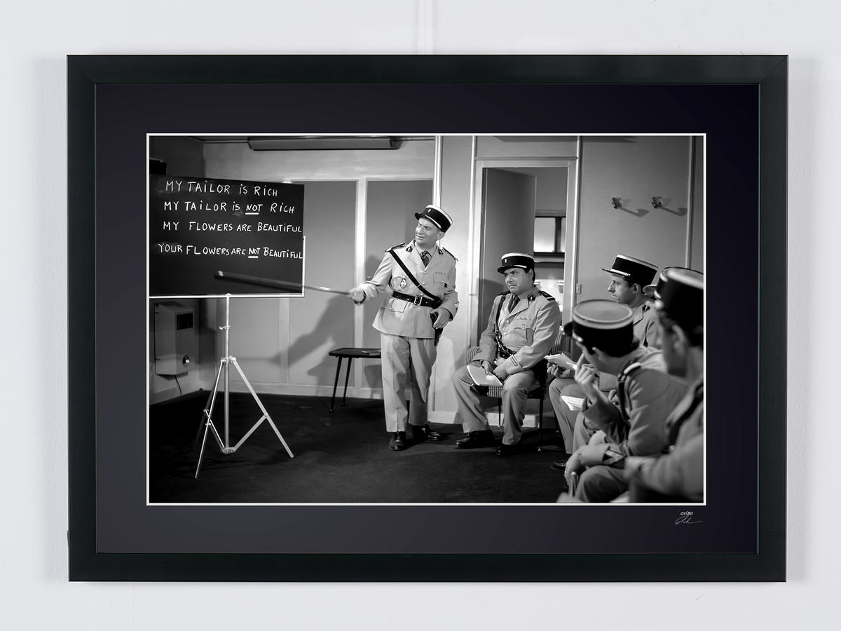 Fine art photograph of Louis de Funès in Le Gendarme à New York, hand-framed — limited edition of 30 numbered prints.