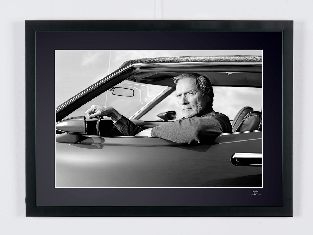 Fotografía de arte de Clint Eastwood en Gran Torino, enmarcada a mano — edición limitada de 30 ejemplares numerados.
