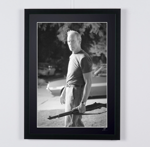 Gran Torino (2008) - Clint Eastwood (Walt Kowalski), rifle in hand — framed cinema photograph, Fine Art print