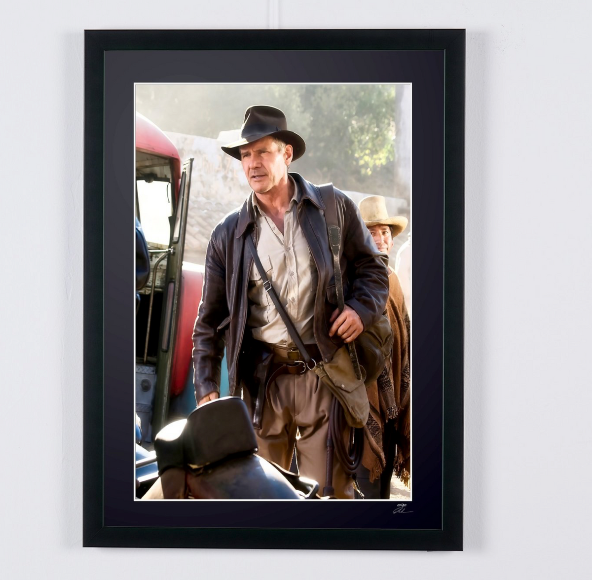 Kunstfoto van Harrison Ford in Indiana Jones et le Royaume du crâne de cristal, met de hand ingelijst — gelimiteerde oplage van 30 genummerde exemplaren.