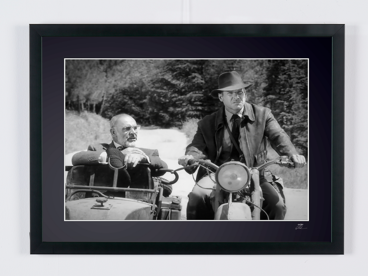 Photographie d’art de Harrison Ford dans Indiana Jones et la Dernière Croisade, encadrée à la main — édition limitée de 30 exemplaires numérotés.