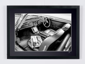 James Bond 007: Goldfinger - Aston Martin DB5 - Interior Bond Gadgets — framed cinema photograph, Fine Art print