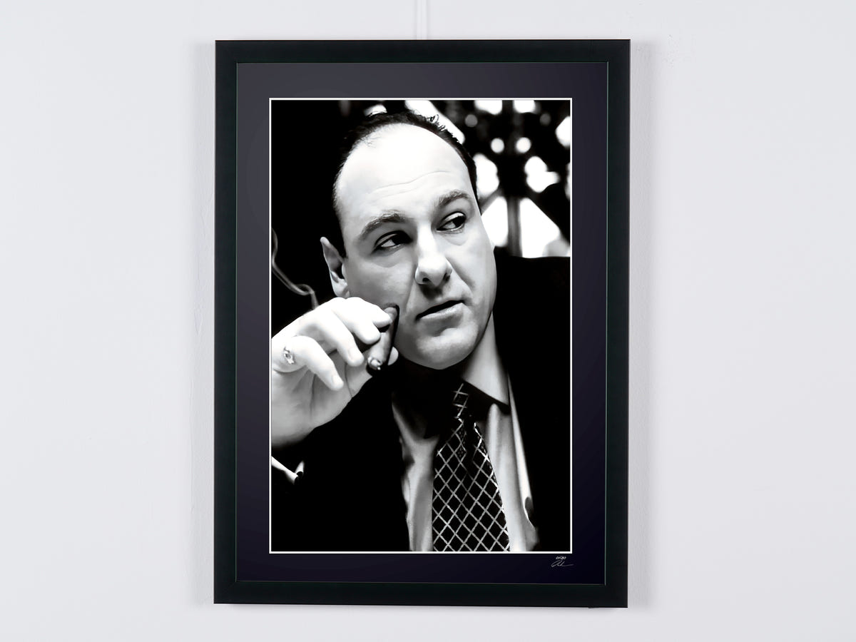 Fotografía de arte de James Gandolfini en Les Soprano, enmarcada a mano — edición limitada de 30 ejemplares numerados.