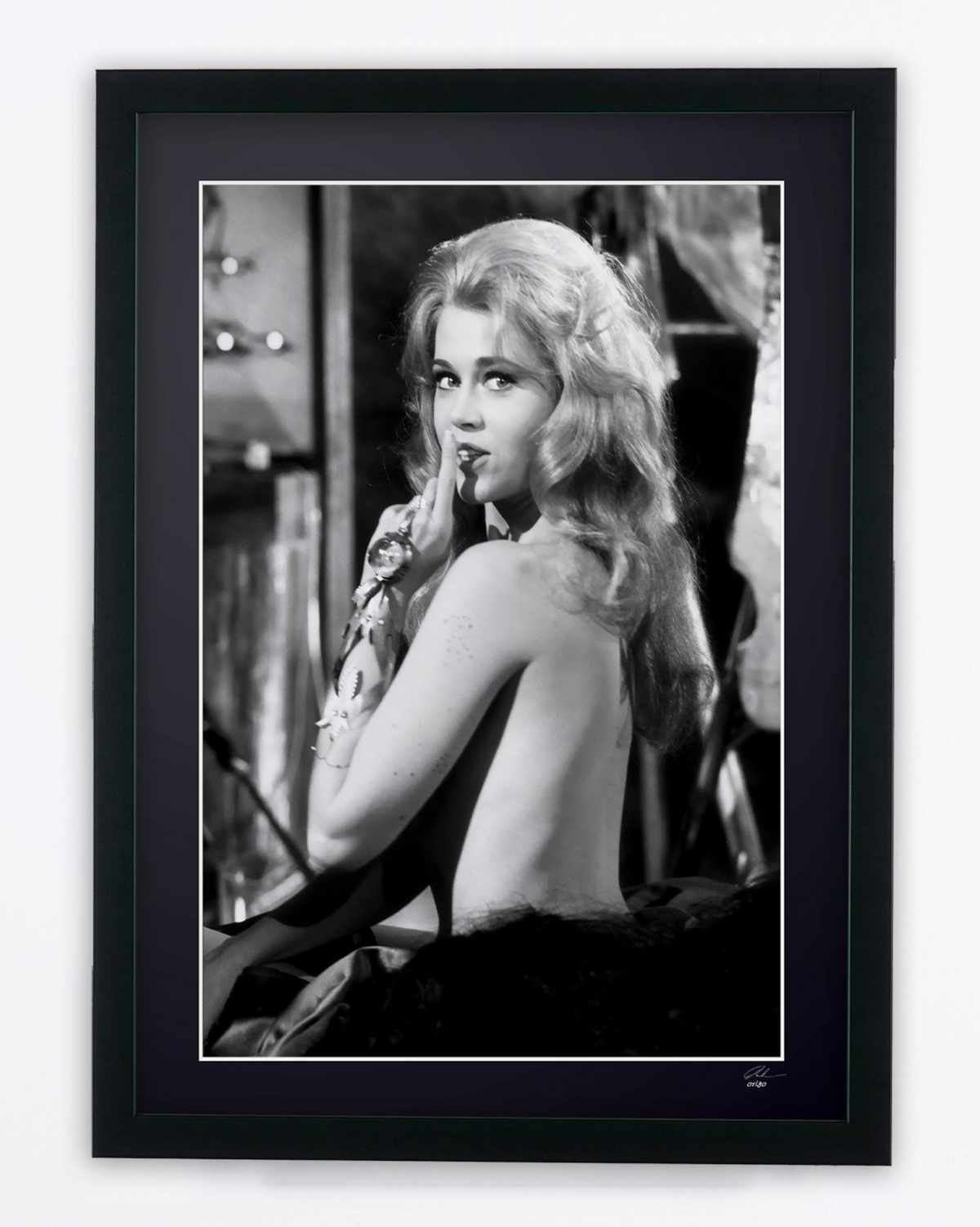 Fine art photograph of Jane Fonda in Barbarella, hand-framed — limited edition of 30 numbered prints.