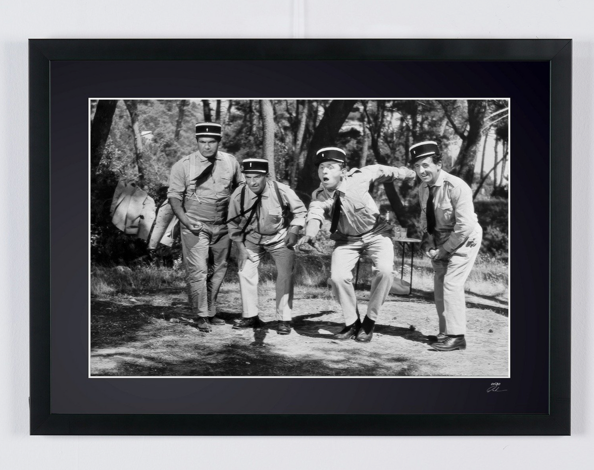 Fine art photograph of Louis de Funès in Le Gendarme de Saint-Tropez, hand-framed — limited edition of 30 numbered prints.