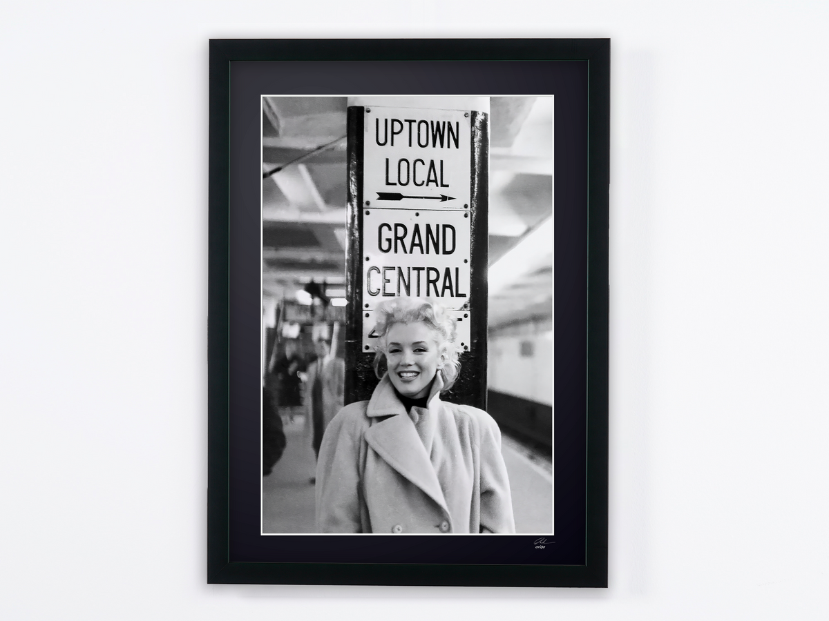 Fine art photograph of Marilyn Monroe in Marilyn Monroe — Grand Central Station, New York, hand-framed — limited edition of 30 numbered prints.