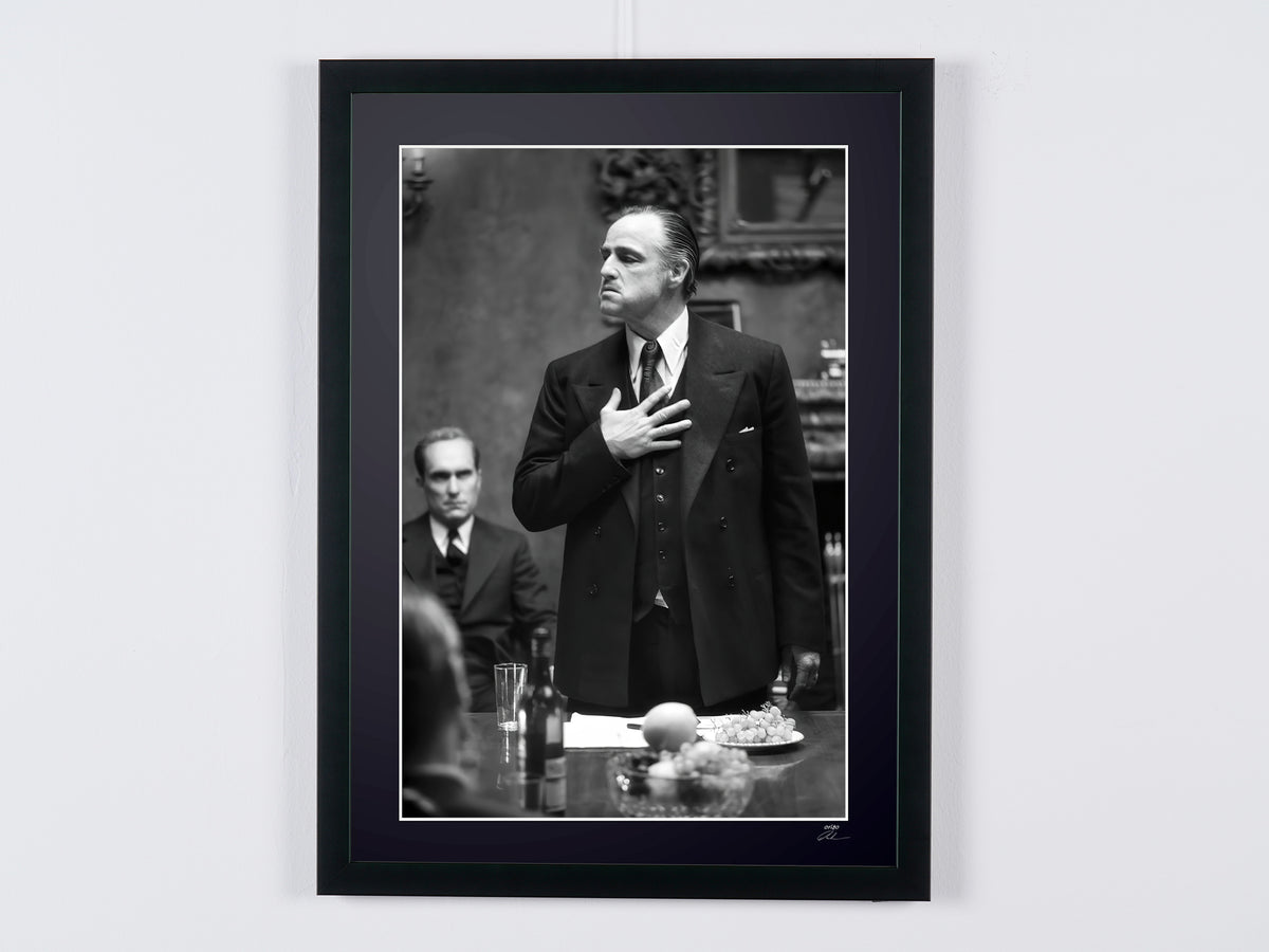 The Godfather - Marlon Brando (Don Vito Corleone), portrait in his office — framed cinema photograph, Fine Art print