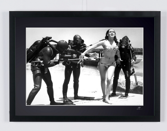 James Bond - Thunderball - Martine Beswick (Paula) on set (1965) — framed cinema photograph, Fine Art print