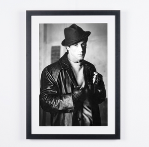 Rocky (1976) - Sylvester Stallone (Rocky Balboa), portrait in hat and leather jacket — framed cinema photograph