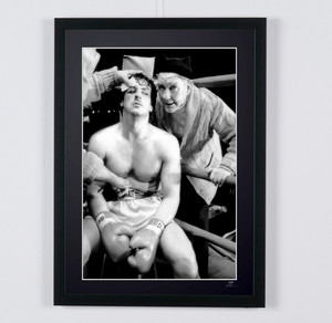 Rocky - Sylvester Stallone (Rocky Balboa) & Burgess Meredith (Mickey) in the ring corner — framed cinema photograph