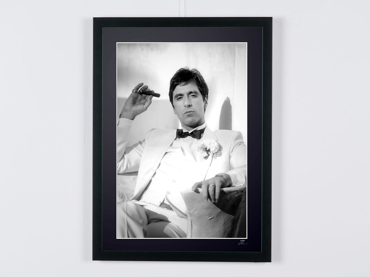 Photographie d’art de Al Pacino dans Scarface, encadrée à la main — édition limitée de 30 exemplaires numérotés.