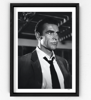 James Bond - Agente 007 contra el Dr. No - Sean Connery en el rodaje — fotografía de cine enmarcada, impresión Fine Art