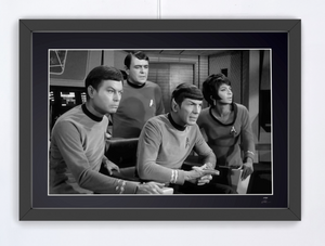 Star Trek 1966 - DeForest Kelley, James Doohan, Leonard Nimoy and Nichelle Nichols. — framed cinema photograph