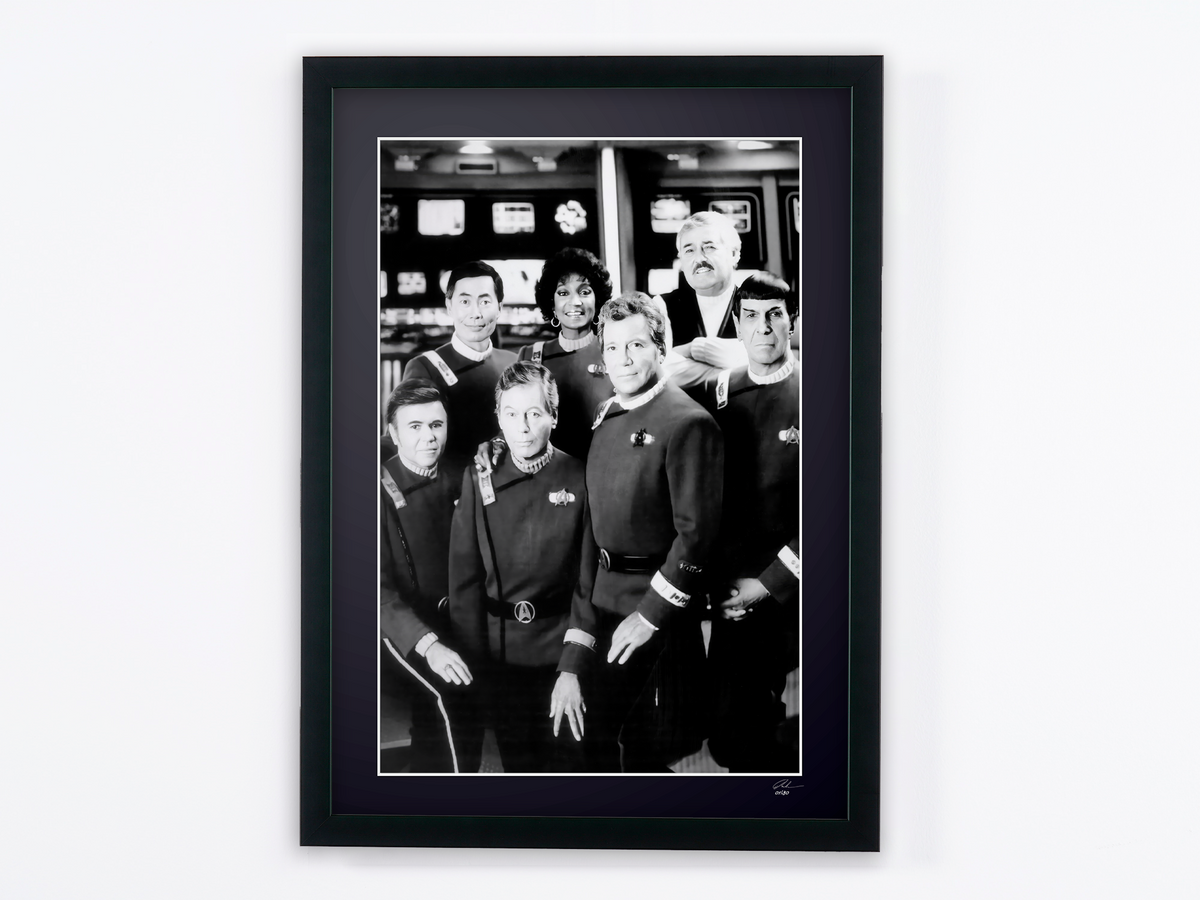 Photographie d’art de William Shatner dans Star Trek VI : Terre inconnue, encadrée à la main — édition limitée de 30 exemplaires numérotés.