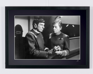 Star Trek VI: The Undiscovered Country - Leonard Nimoy as Captain Spock and DeForest Kelley - Wooden Framed 70x50 cm - Original Certificate (COA), Hologram Logo Editor and QR Code — framed cinema photograph
