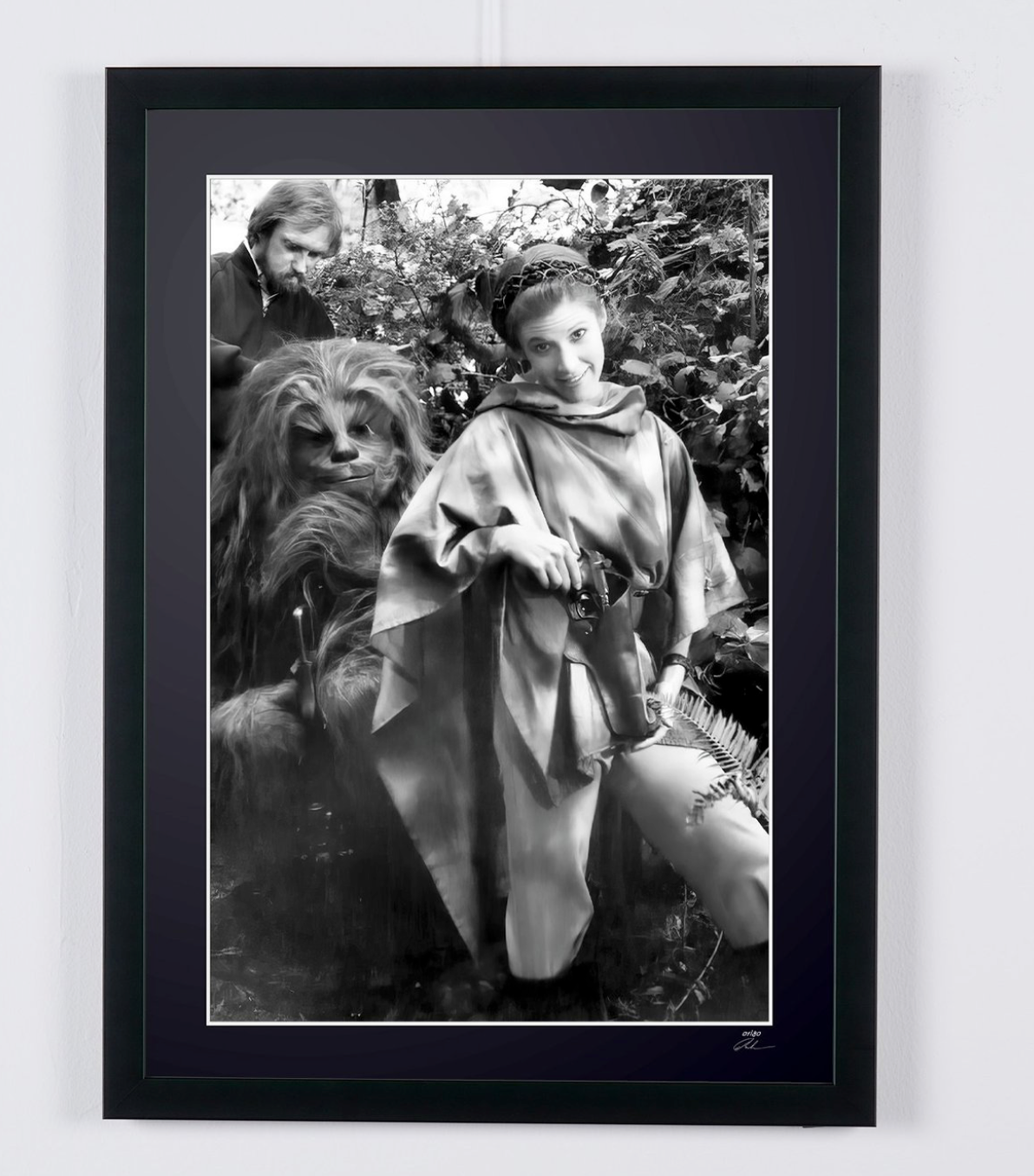 Photographie d’art de Carrie Fisher dans Star Wars : Le Retour du Jedi, encadrée à la main — édition limitée de 30 exemplaires numérotés.