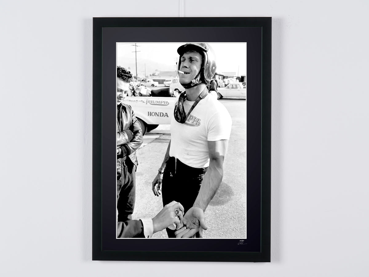 Fine art photograph of Steve McQueen in Steve McQueen — portrait, 1963, hand-framed — limited edition of 30 numbered prints.