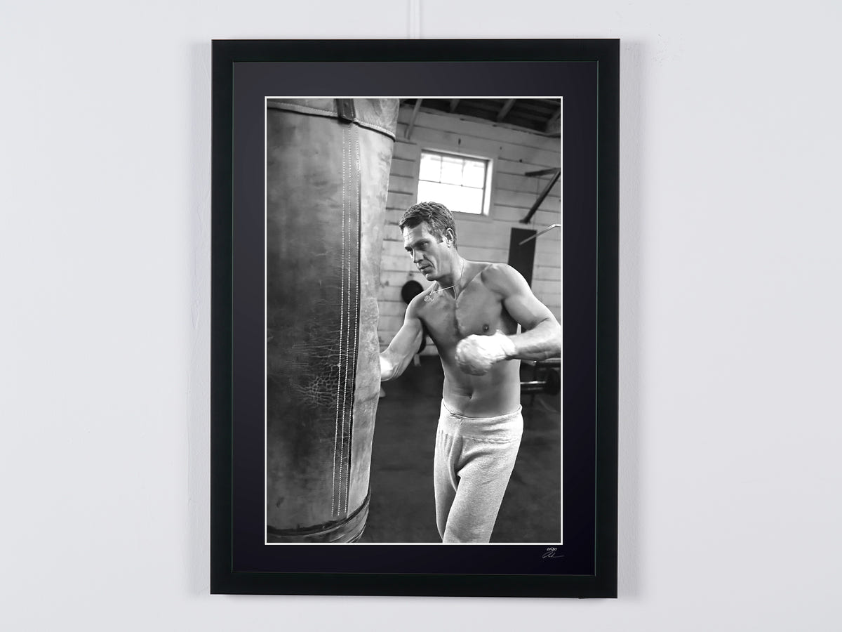 Fine art photograph of Steve McQueen in Steve McQueen — boxing in Los Angeles (1963), hand-framed — limited edition of 30 numbered prints.