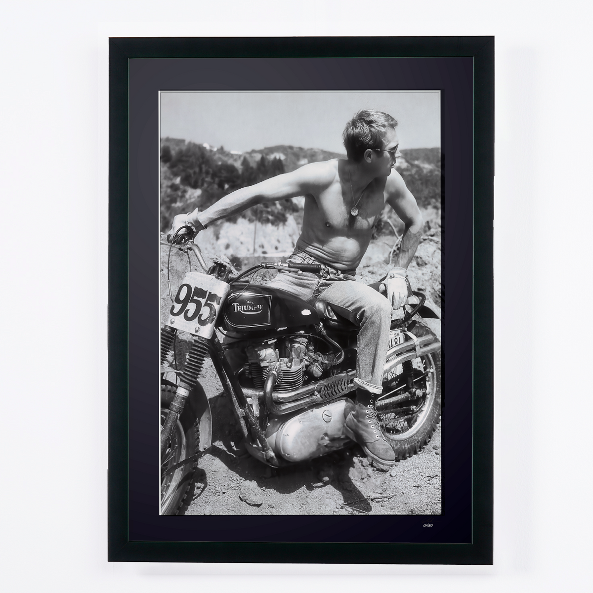Fine art photograph of Steve McQueen in The Great Escape, hand-framed — limited edition of 30 numbered prints.