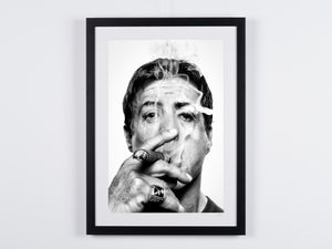Sylvester Stallone (with cigar) — framed cinema photograph, Fine Art print