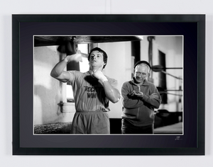 Rocky - Sylvester Stallone (Rocky Balboa) & Burgess Meredith (Mickey), training at the gym — framed cinema photograph