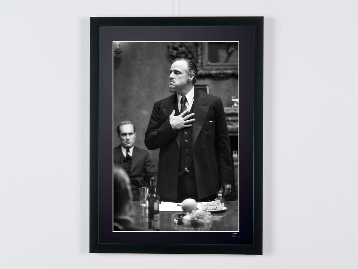Fine art photograph of Marlon Brando in Le Parrain, hand-framed — limited edition of 30 numbered prints.