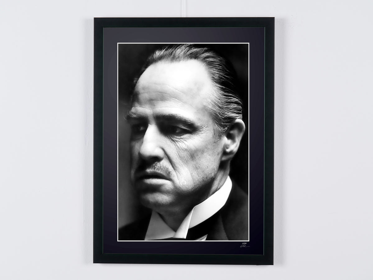 Photographie d’art de Marlon Brando dans Le Parrain, encadrée à la main — édition limitée de 30 exemplaires numérotés.
